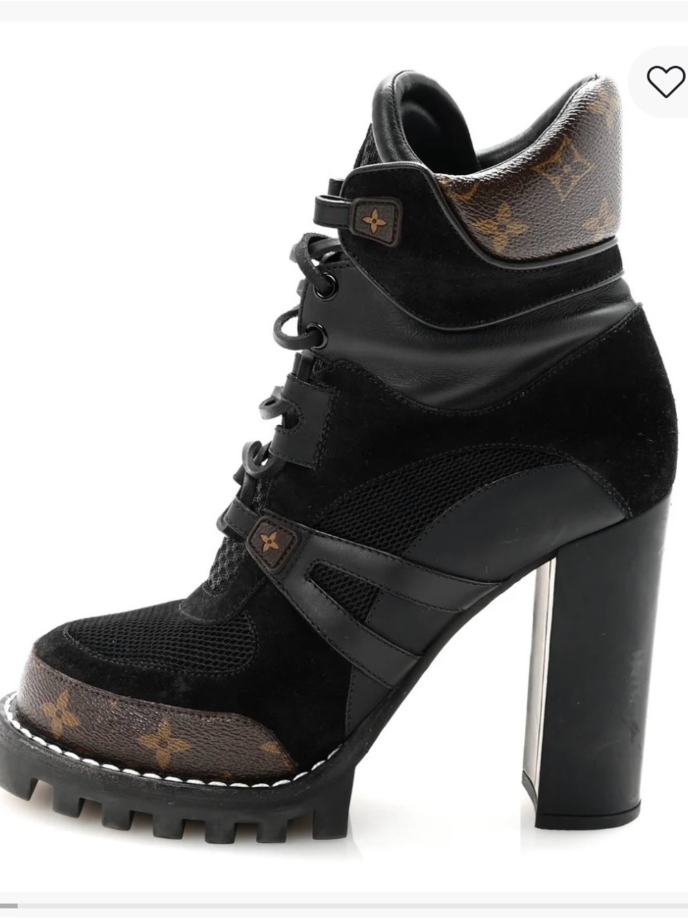 Louis Vuitton Black Suede & Monogram Chunky Lug Heel Boot